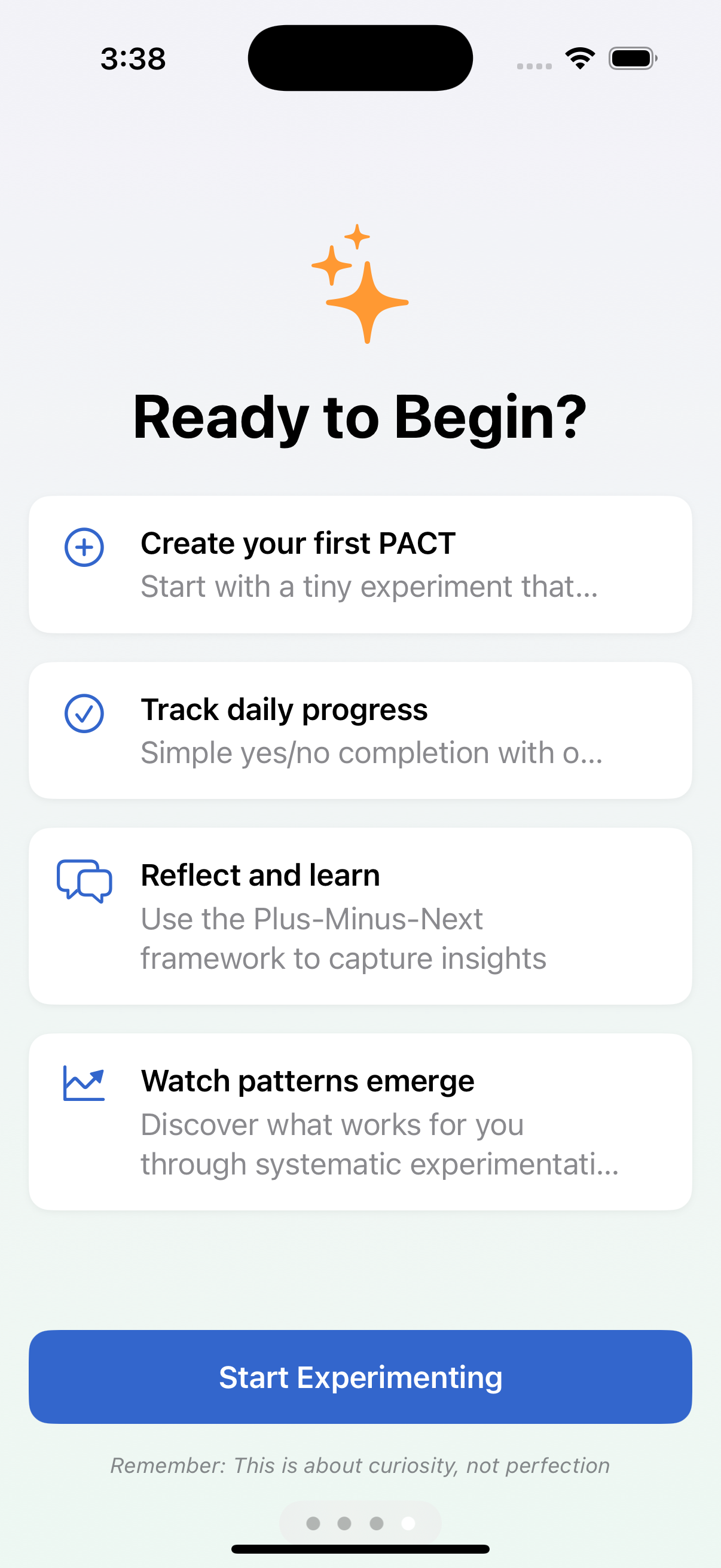 Ready to Begin screen with experiment workflow overview